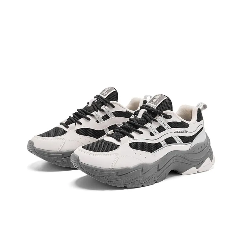 QIAODAN Lightweight And Wear resistant Low Top Chunky Sneakers Women's White Black-3