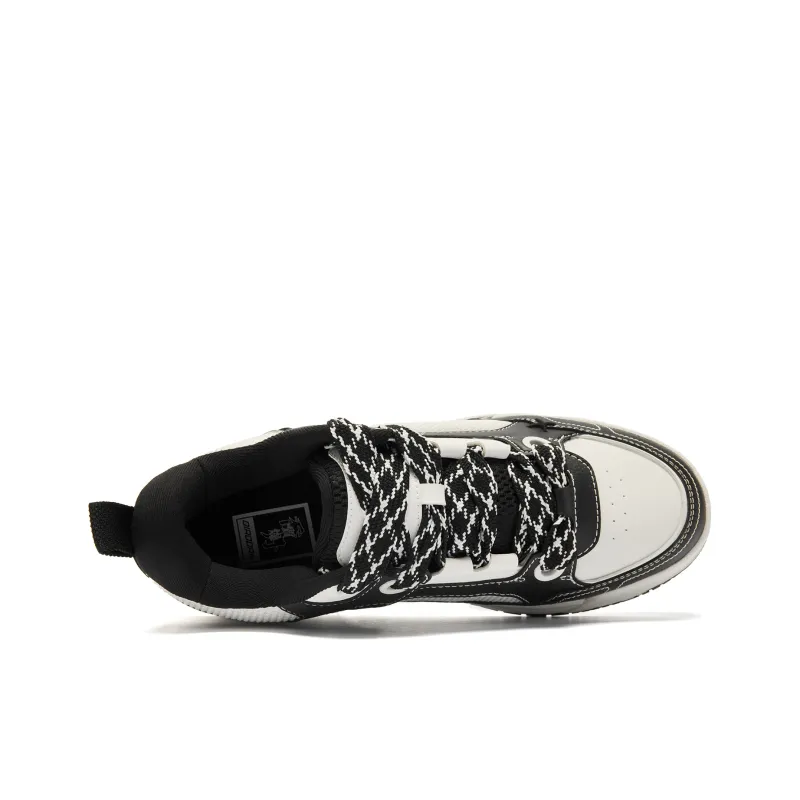 QIAODAN Goku Puffy Shoes Slip Resistant Balance Breathable Height Increasing Low Top Skateboard Shoes Men's Black White-2