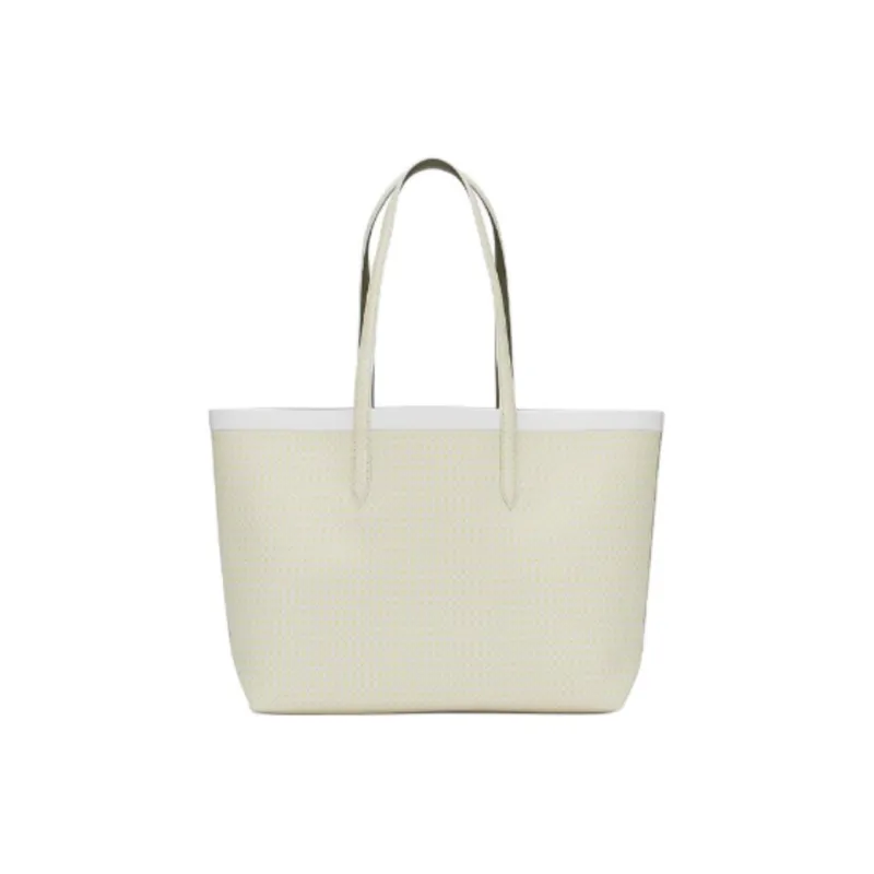 LACOSTE PVC Tote Bag Shopping Bag Handbag Large Size Women's Ecru & Olive Green-1