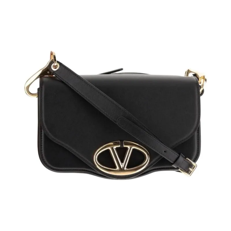 Valentino Vlogo Leather Crossbody Bag Shoulder Bag Women's Black-0