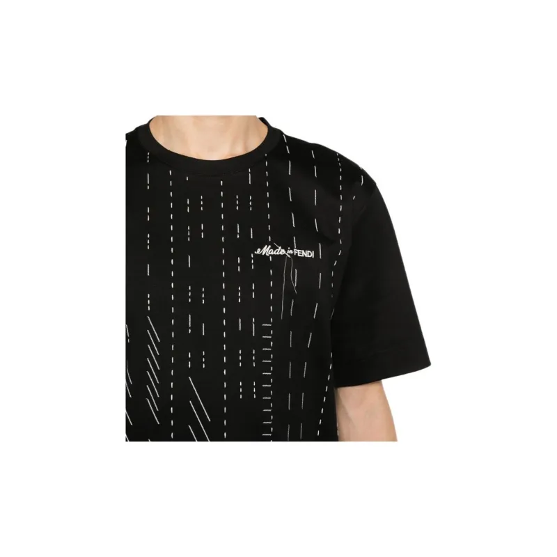 FENDI Logo Embroidered Crewneck T Shirt-5