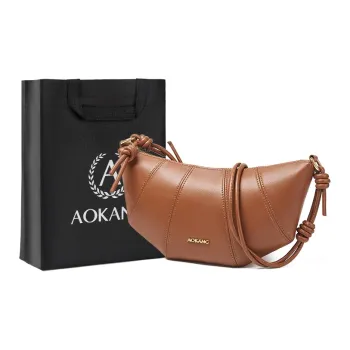 AOKANG Cow Leather Croissant Bag Sling Bag Commute Shoulder Bag Medium Size Women's Cocoa Brown/Classic Black/Ecru