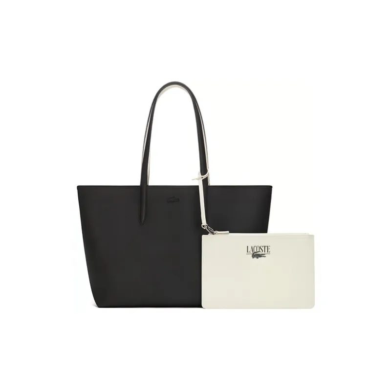 LACOSTE PVC Tote Bag Shopping Bag Handbag Large Size Women's Black & White-3