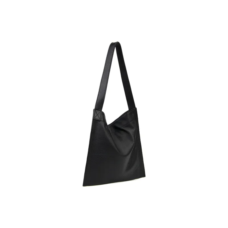 YOCAMU Top Grain Cow Leather Handbag, Shoulder Bag Regular Unisex Black-1