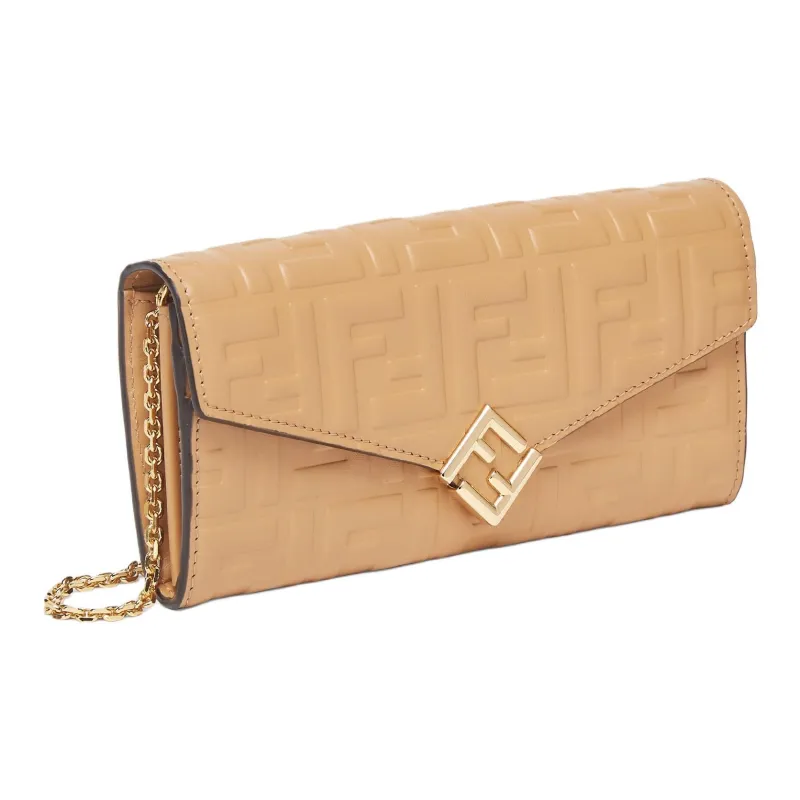FENDI FF Diamonds Series Cow Leather Wallet Regular Women's Light Brown-1