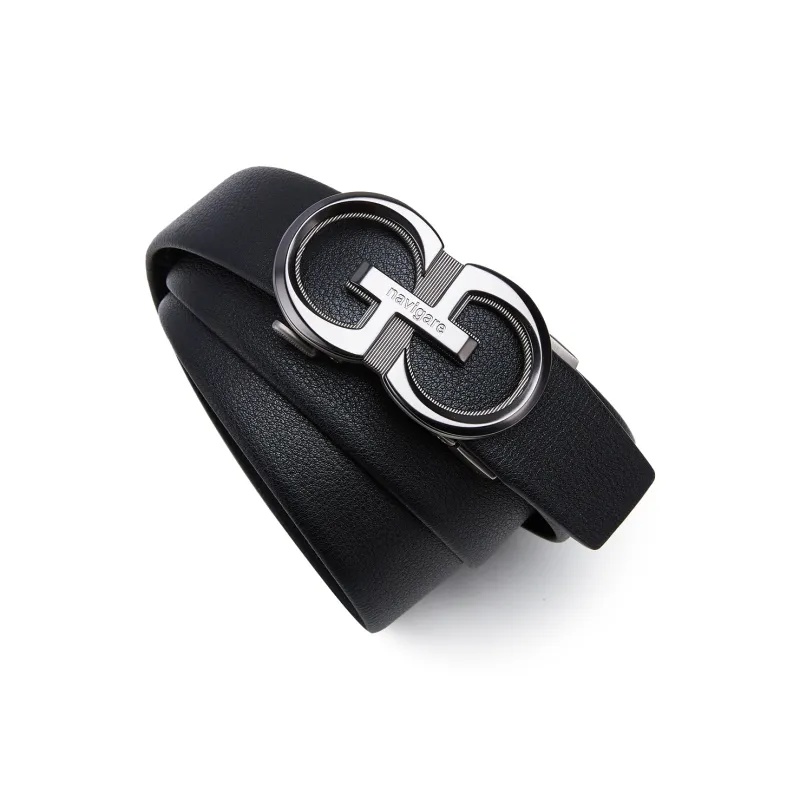 NAVIGARE Top Grain Cow Leather Leather Belts Men's Black Width  3.5cm-2