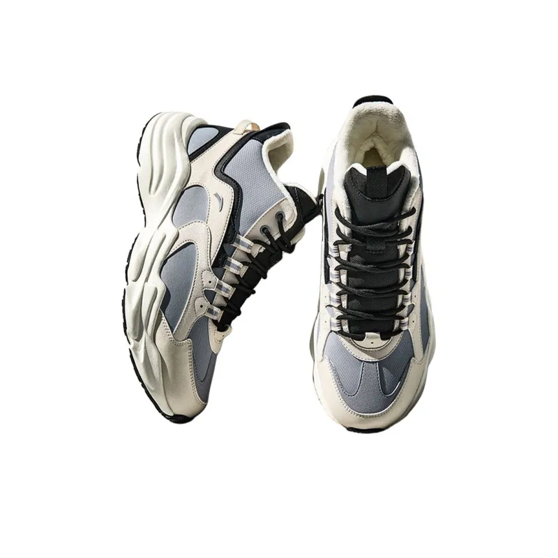 Anta Walker Durable Warm Mid Top Casual Shoes Men's Beige Gray-3