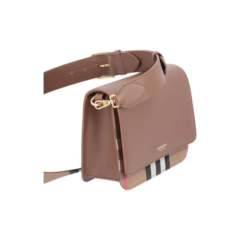 Burberry Leather Crossbody Bag, Shoulder Bag Women's Plaid Brown & Beige-2