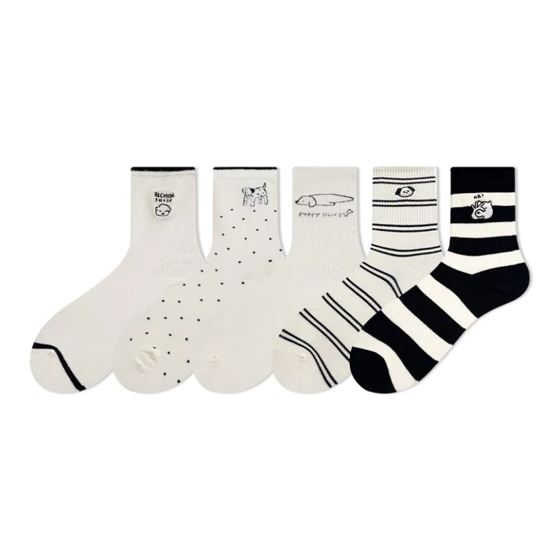 COTTON CHEESE Mid Calf Socks Women's 5 Pack-1