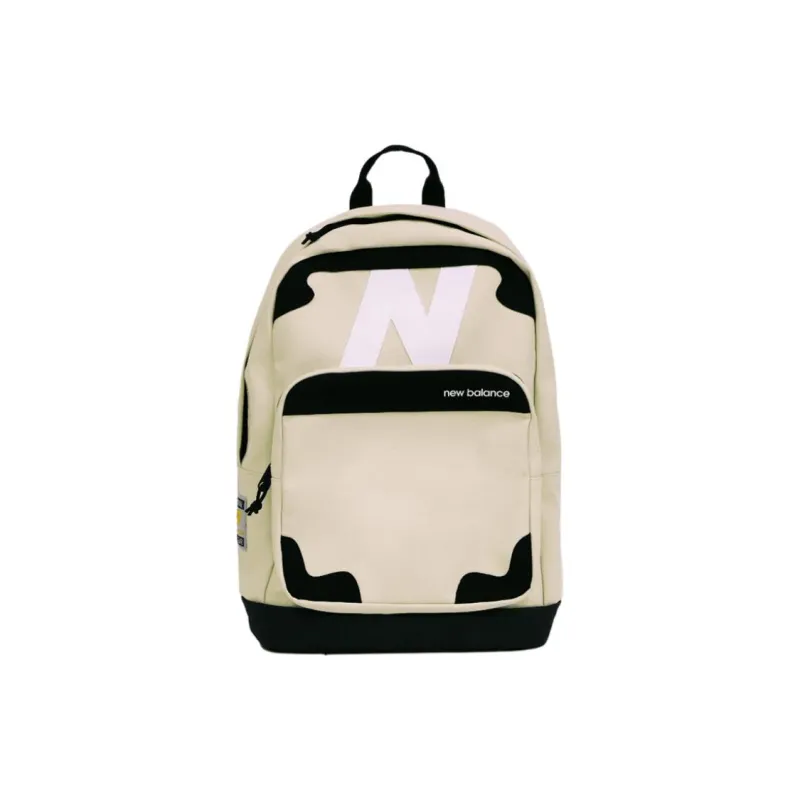 New Balance Synthetic Leather, Textile Mosaic Backpack Regular Unisex Beige & Black-1