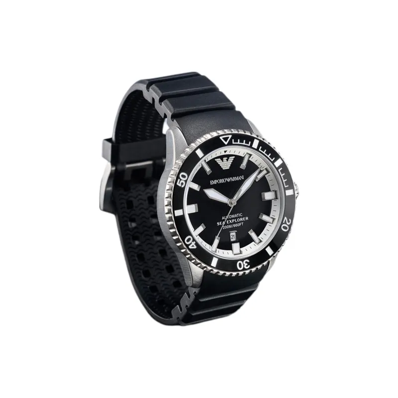 EMPORIO ARMANI Sea Explorer Automatic Black Silicone Watch-3