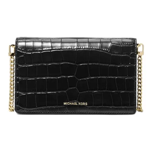 MICHAEL KORS Jet Set Crocodile Embossed Leather Shoulder Bag, Crossbody Bag Medium Size Women's Black