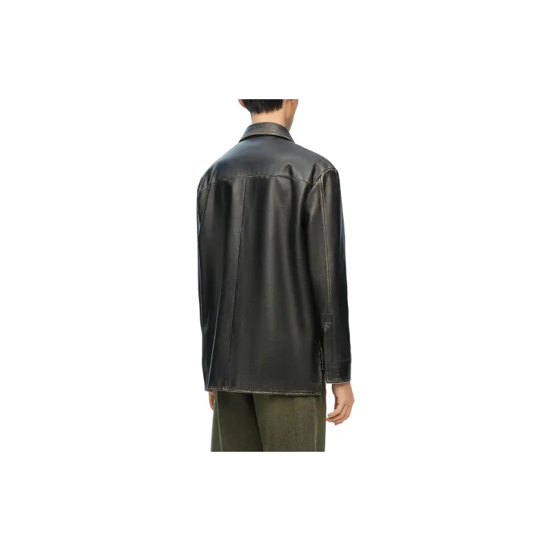 LOEWE Long Sleeved Logo Embossed Leather Shirt-2