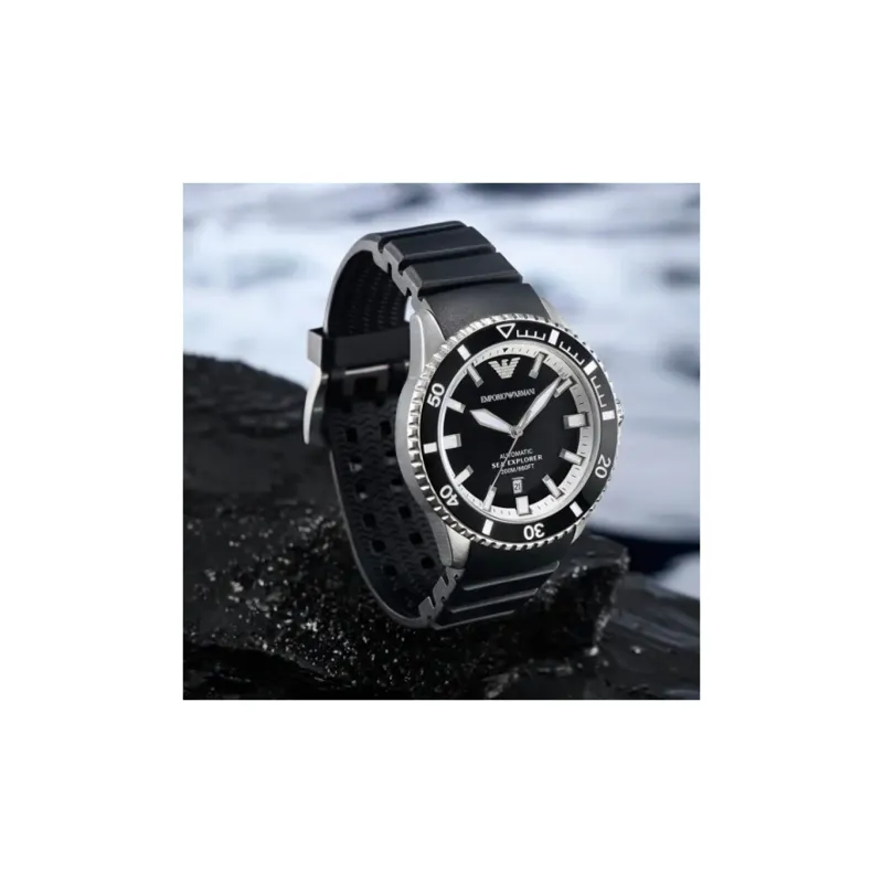 EMPORIO ARMANI Sea Explorer Automatic Black Silicone Watch-5