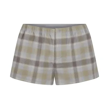 SKIMS FLANNEL SLEEP CHEEKY BOXER Boxer Shorts Women's Taupe Plaid