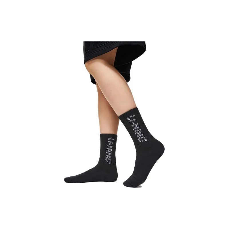 LiNing Mid Calf Socks Unisex 3 Pack Black-3