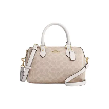 COACH Rowan Coated Canvas Shoulder Bag Crossbody Bag Handbag Medium Size Women's Sand & Chalk White