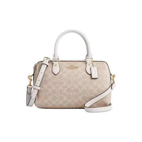 COACH Rowan Coated Canvas Shoulder Bag Crossbody Bag Handbag Medium Size Women's Sand & Chalk White