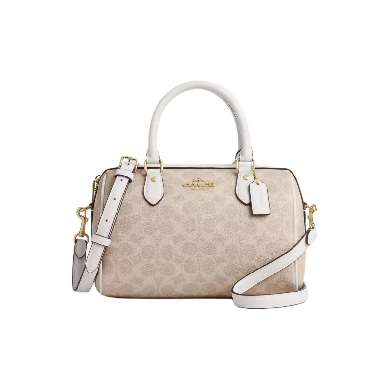 COACH Rowan Coated Canvas Shoulder Bag Crossbody Bag Handbag Medium Size Women's Sand & Chalk White-0