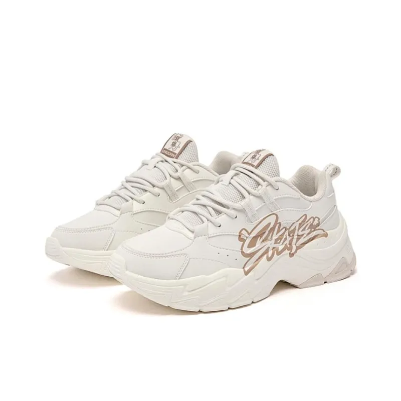 QIAODAN Lightweight Anti Slip And Wear Resistant Low Top Chunky Sneakers Women's Birch White-2