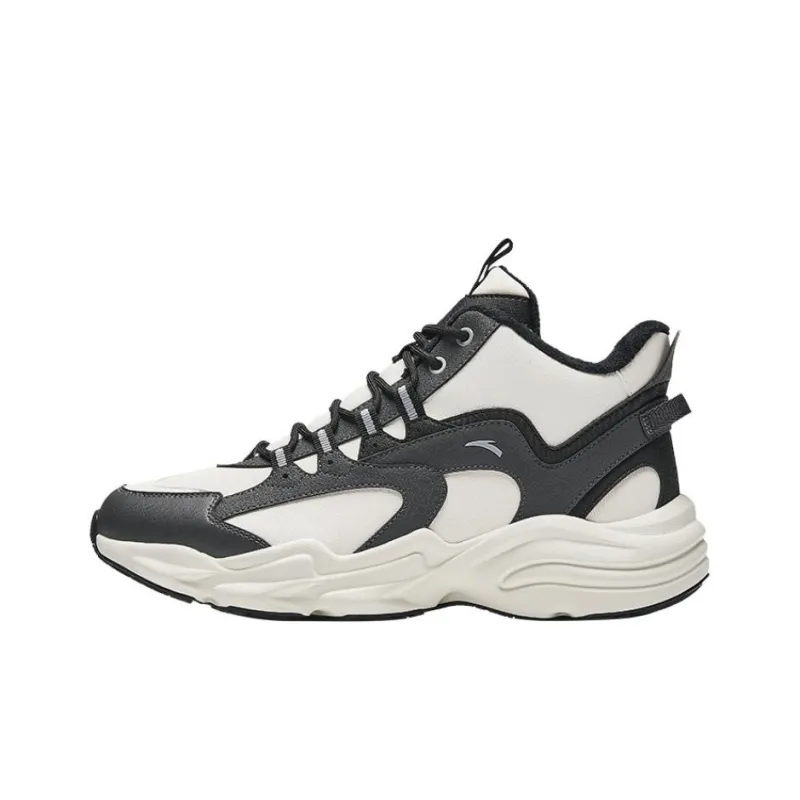 Anta Walker Anti Slip And Wear Resistant Water Resistant High Top Casual Shoes Men's White Black-0