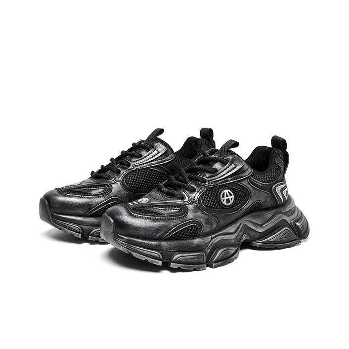 Acupuncture Cushioned Slip Resistant Low Top Chunky Sneakers Men's Black-1