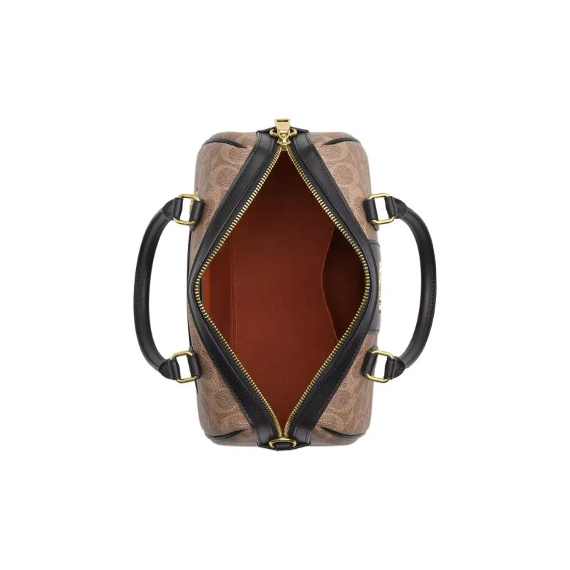 COACH Rowan Coated Canvas Shoulder Bag Crossbody Bag Handbag Medium Size Women's Tan & Black-2