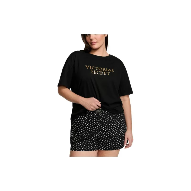 Victoria's Secret Cotton Short Tee Jama Set/Black Hearts Pajama Set Women's Black-1