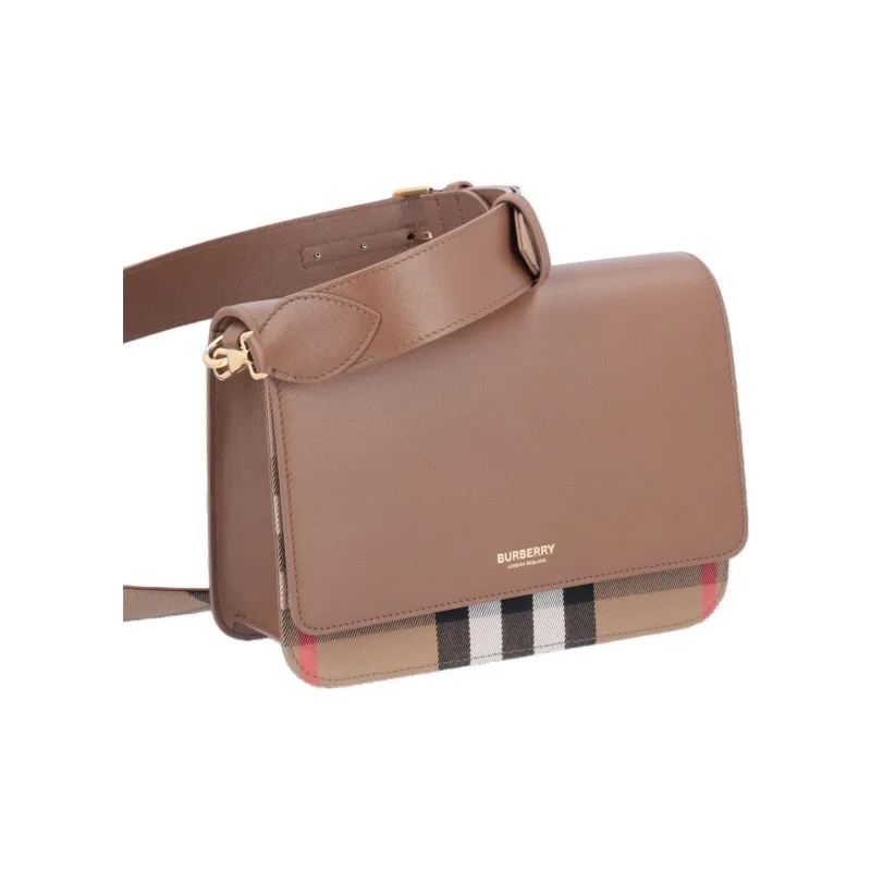 Burberry Leather Crossbody Bag, Shoulder Bag Women's Plaid Brown & Beige-1