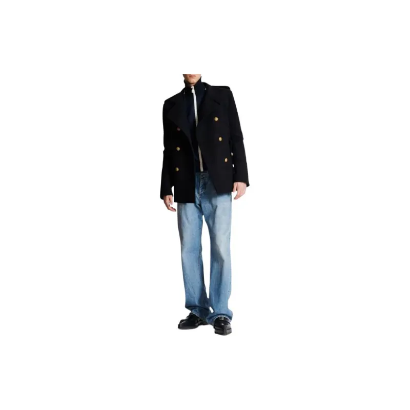 BALMAIN High Neck Double-Breasted Peacoat-1