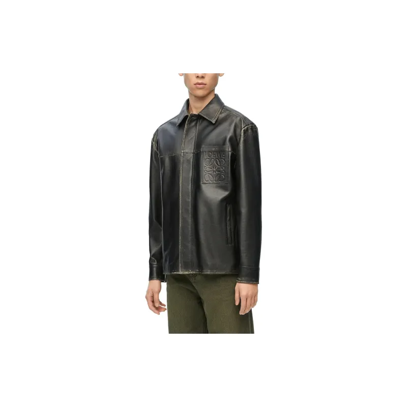 LOEWE Long Sleeved Logo Embossed Leather Shirt-1