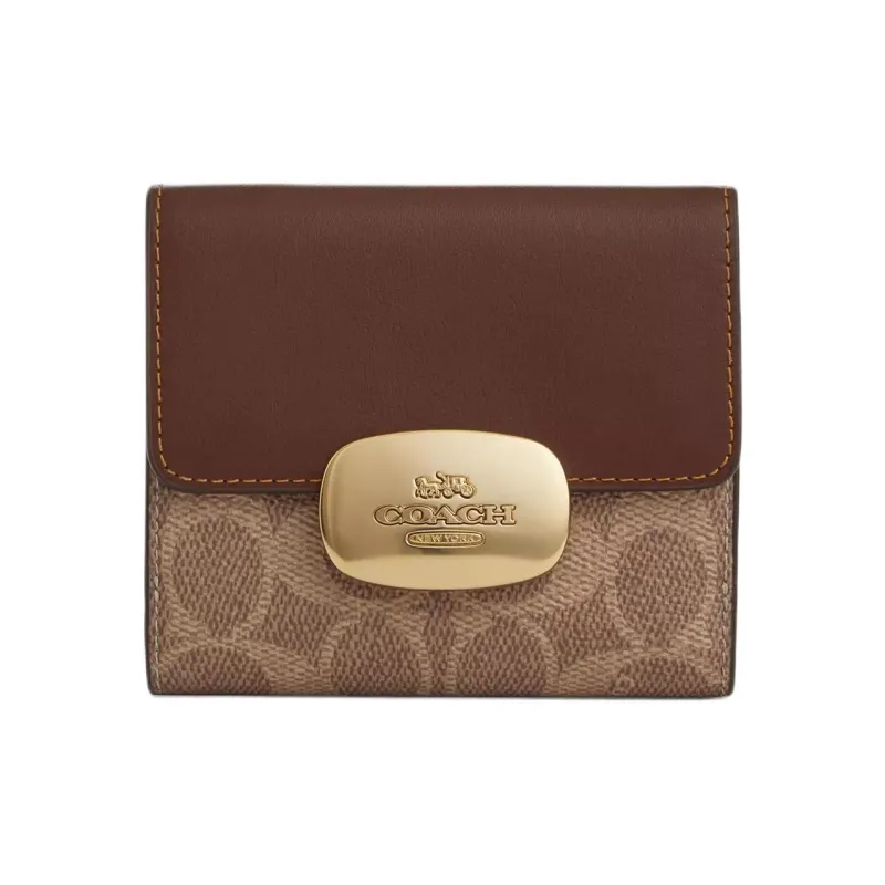 COACH Eliza Coated Canvas Wallet Trumpets Women's Tan & Brown-0