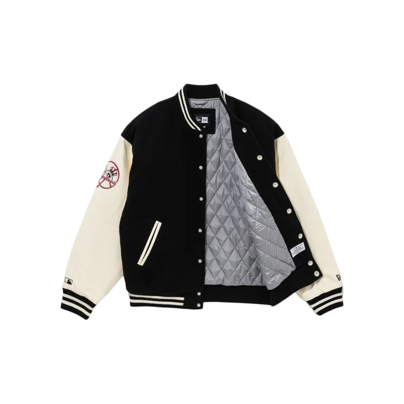 New Era FW24 Baseball Jacket Unisex Black White-2