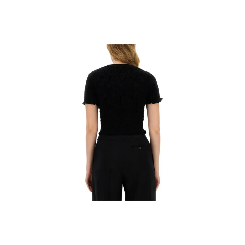 MSGM Logo Printed Smocked Cropped Top-1