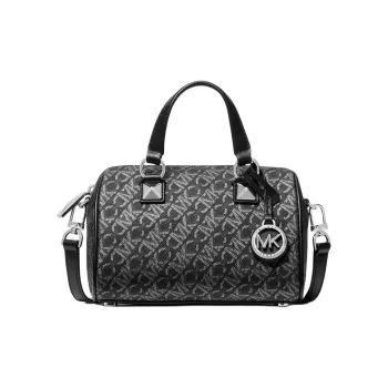 MICHAEL KORS Grayson Small Metallic Empire Monogram Duffel Crossbody Bag