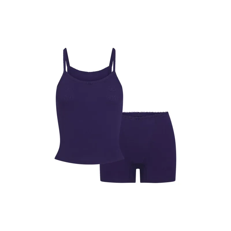 SKIMS LOGO POINTELLE CAMI AND BOXER SET Pajama Set Women's Concord/Harmony Purple-0