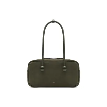 MUVA Cow Leather Velvet Handbag, Shoulder Bag Large Size Women's Olive Green/Maple Brown