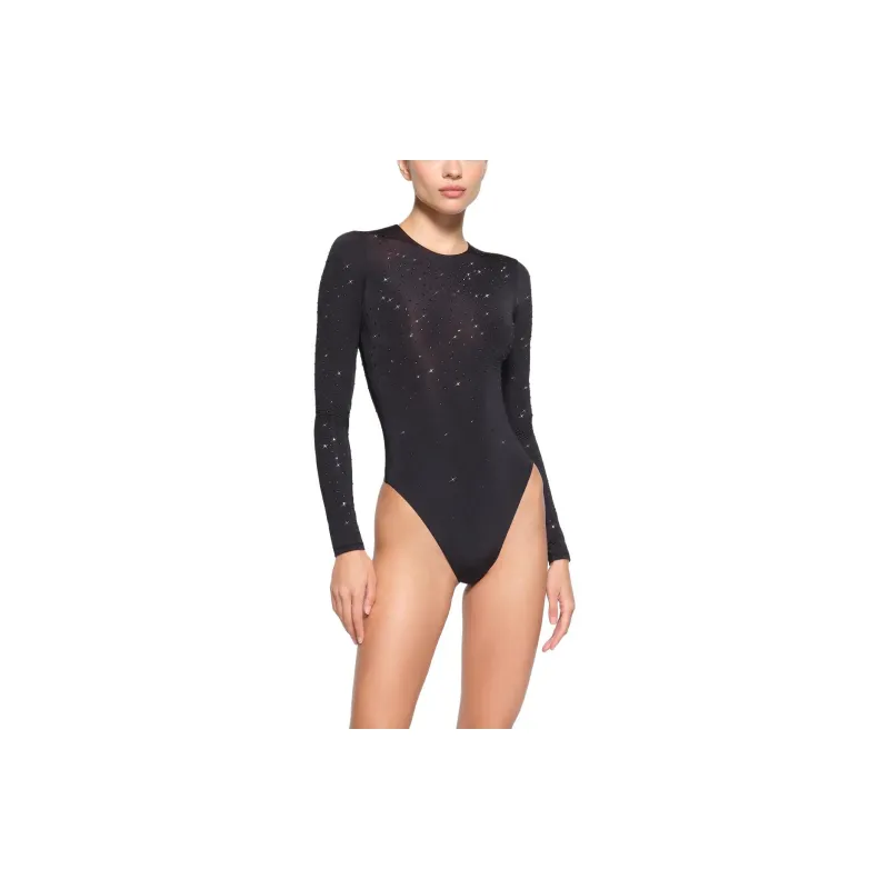 Skims X Swarovski Jelly Sheer Long Sleeve Crew Neck Bodysuit Sienna-4