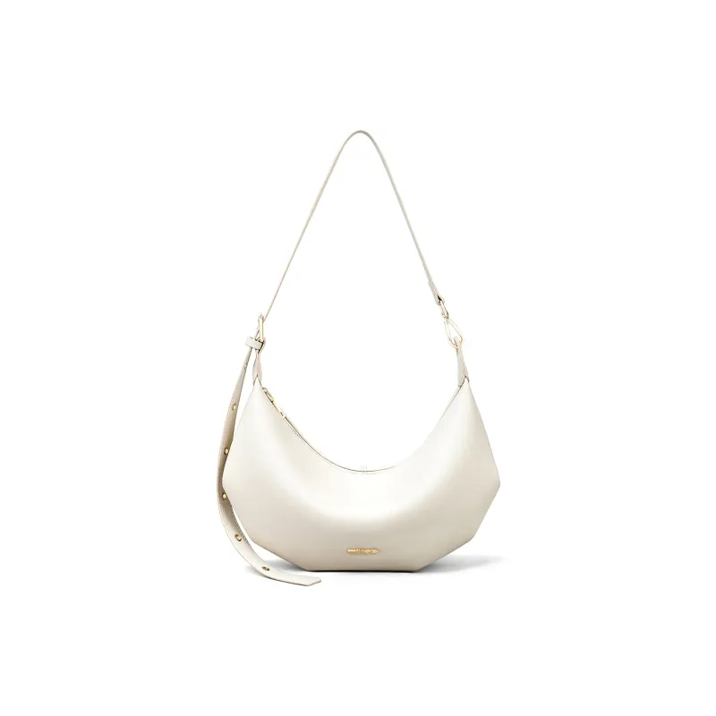 MILLIE'S Cow Leather Patchwork Synthetic Leather Crescent Bag Crossbody Bag Shoulder Bag Regular Women's White/Black-2
