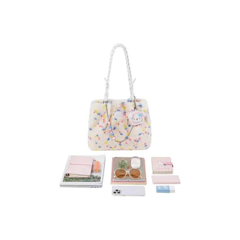 Miffy Fabric Handbag Shoulder Bag Large Size Women's Rainbow Polka Dot-3