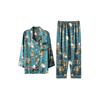 Flowers In Water Pajama Set Women's Peacock Blue
