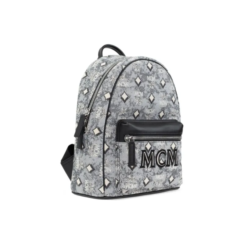 MCM Cow Leather Backpack Small Size Women's Gray-2