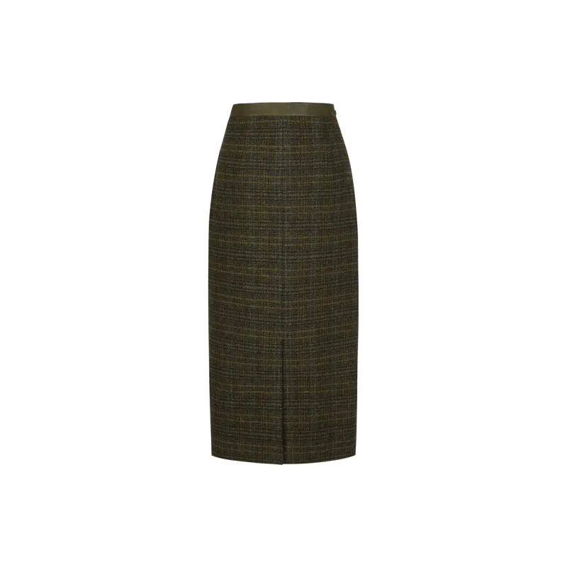 JZ. ANNAKRO Casual Long Skirts Women's Plaid Yellow Green-1