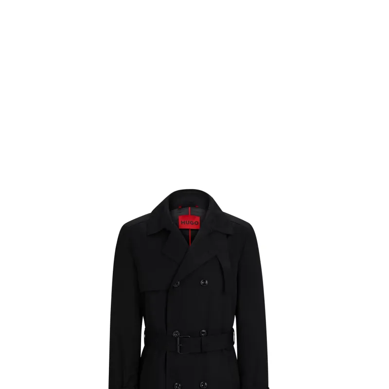 HUGO BOSS Water Repellent Trench Coat With Buckled Belt Trench Coat Men's Black-5