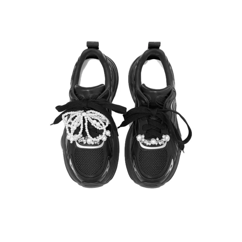 VITTORIO VENTURA Wear Resistant Low Top Chunky Sneakers Women's Black Silver-2