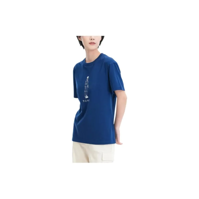 UNIQLO Cartoon Print Pullover Crew Neck Short Sleeved Unisex Navy Blue-3