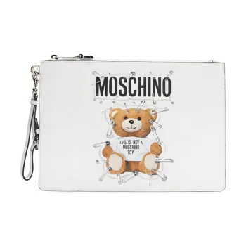 MOSCHINO Leather Handbags Clutches Large Size Women's White