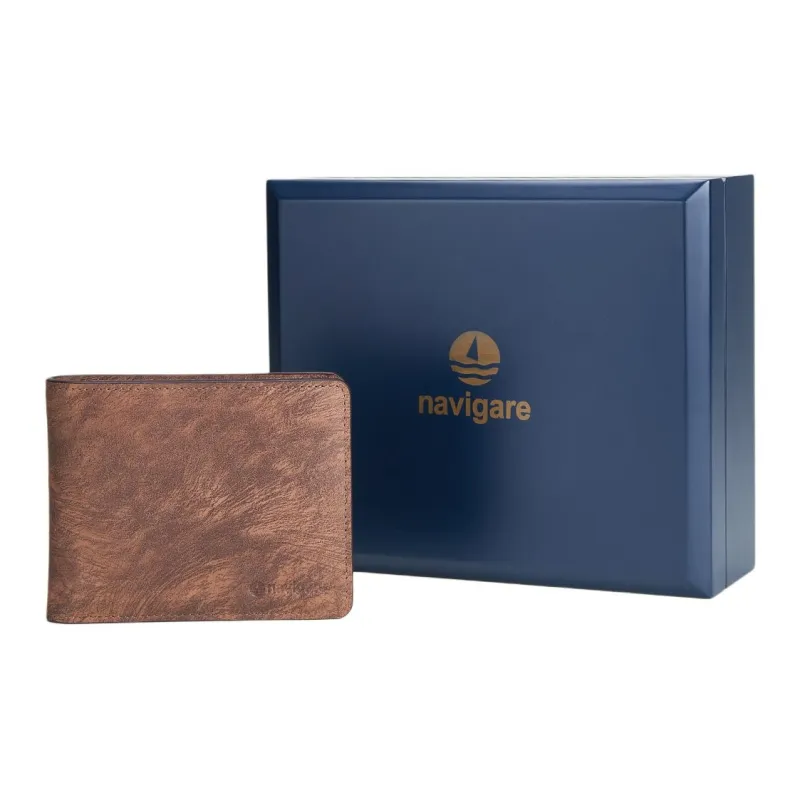 NAVIGARE Top Grain Cow Leather Wallet Money Clip Card Holder Men's Coffee-16