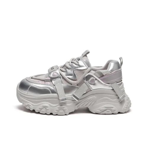 Hotwind Chunky Sneakers Women's Low-Top Silver