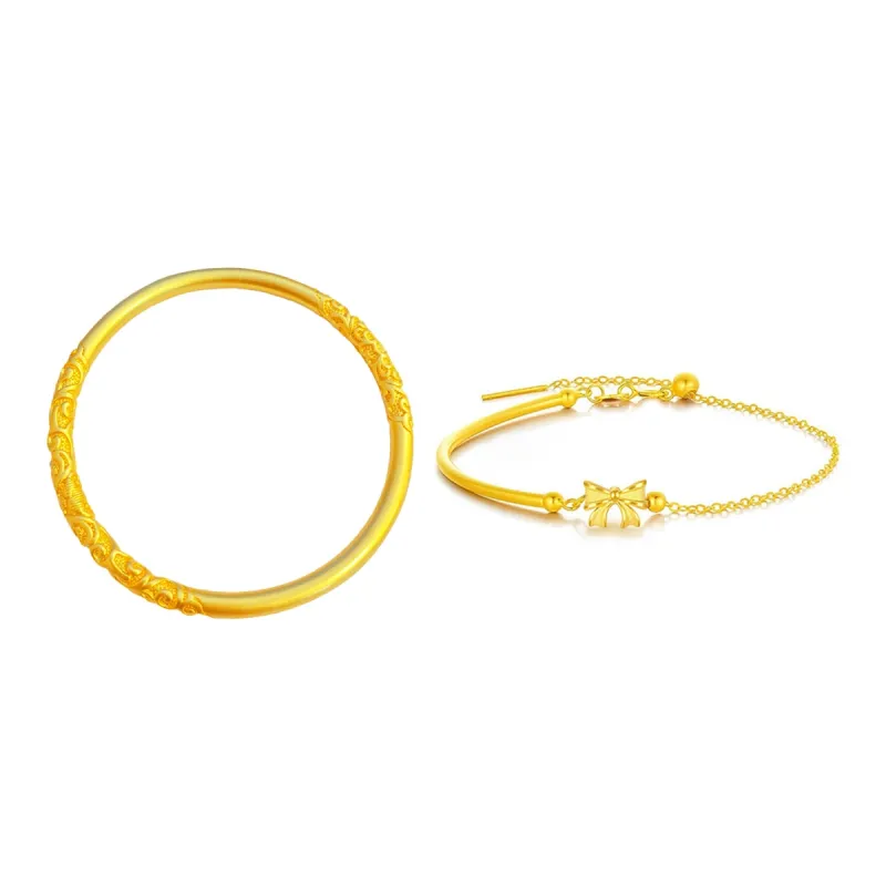 Muyan Alloy Mulberry Flower Bowknot Bangle Set Women's-0